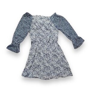 Boho Off The Shoulder Flower Print Mini‎ Dress Small Long Sleeve Flowy Chiffon